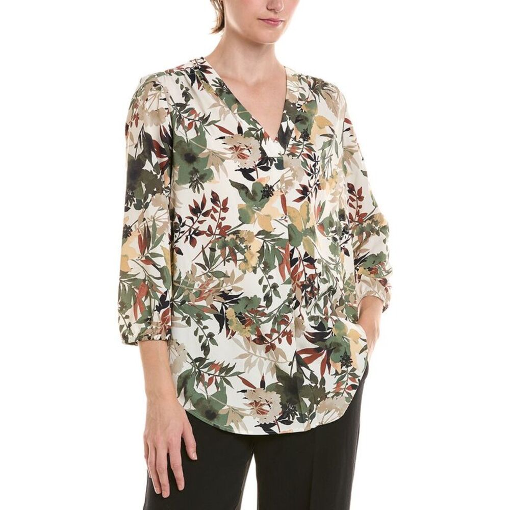 Jones New York Womens  Pleated Front 3/4-Sleeve Blouse, White